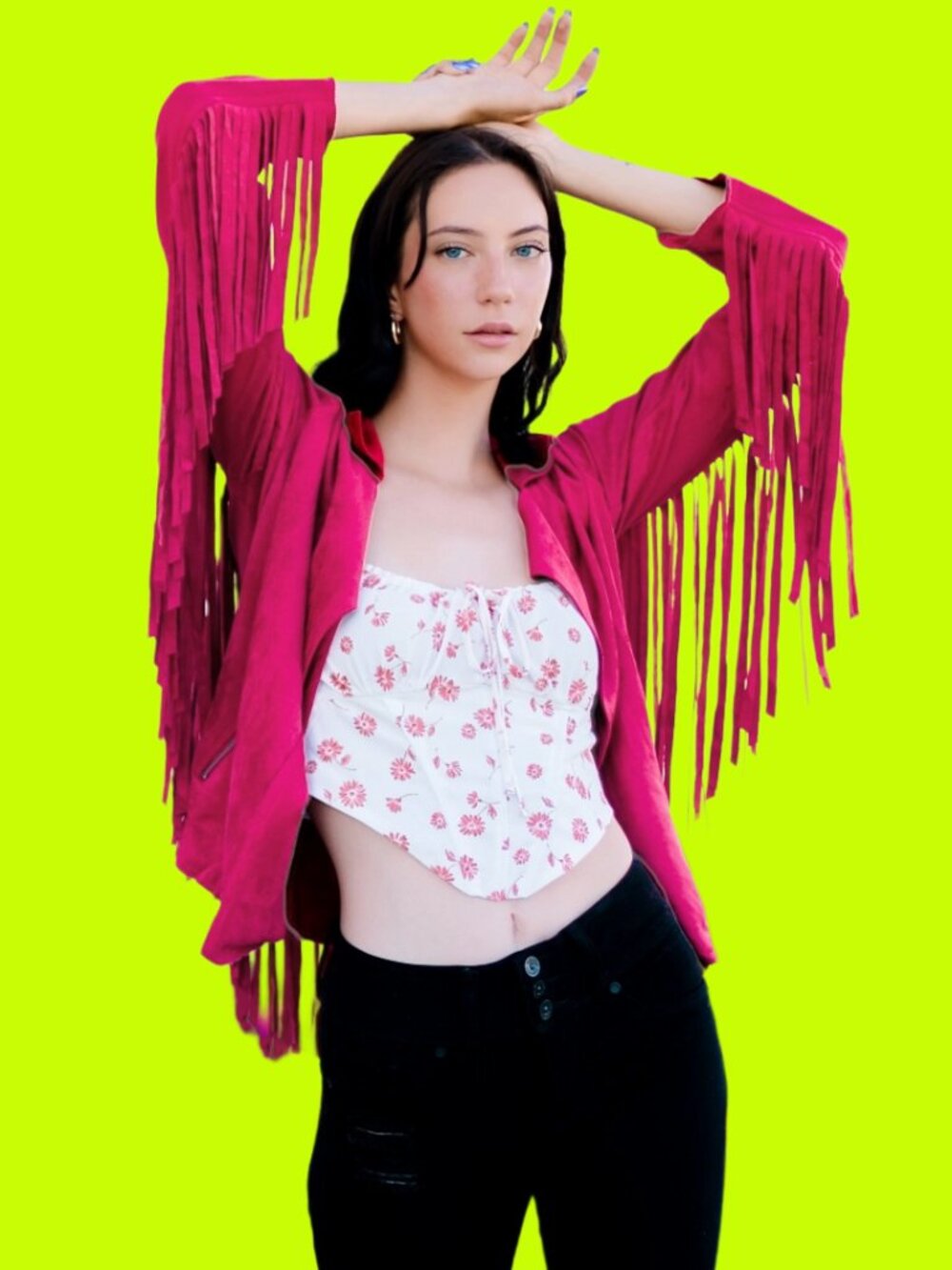 W.A.Y SUEDE FRINGE JACKET in HOT PINK